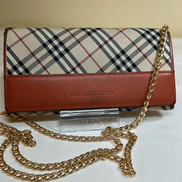 Burberry Leather and Canvas Long Wallet w/ unbranded crossbody chain & insert - Picture 1 of 16